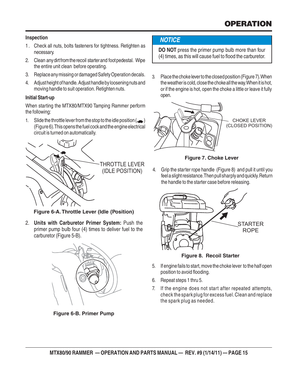 Operation, Notice | Multiquip Mikasa Series Tamping Rammer MTX80 User Manual | Page 15 / 66