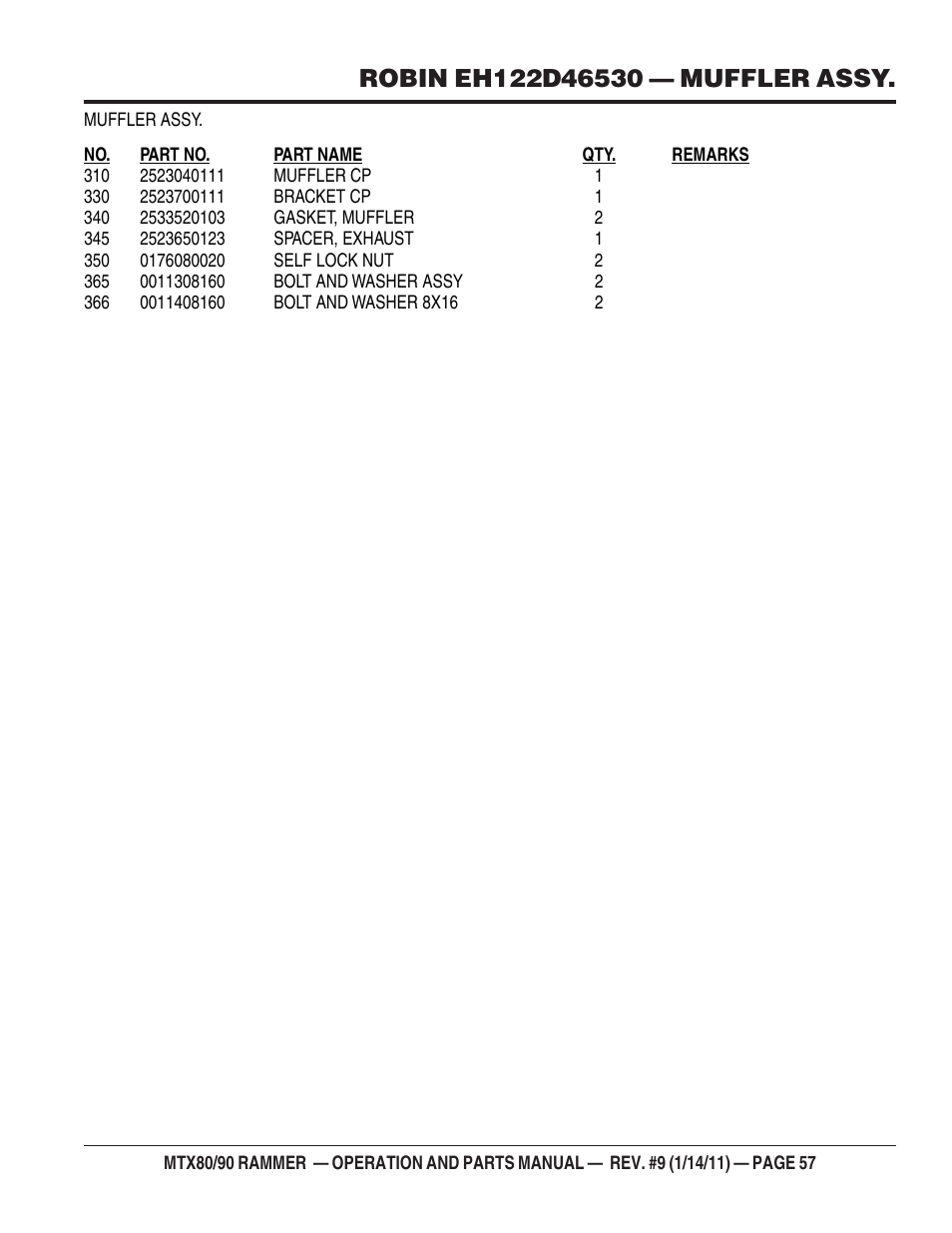 Multiquip Mikasa Series Tamping Rammer MTX80 User Manual | Page 57 / 66