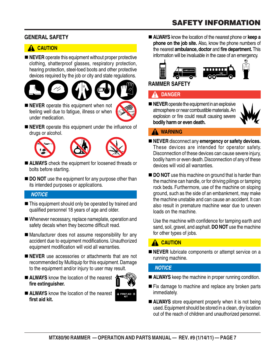 Safety information | Multiquip Mikasa Series Tamping Rammer MTX80 User Manual | Page 7 / 66