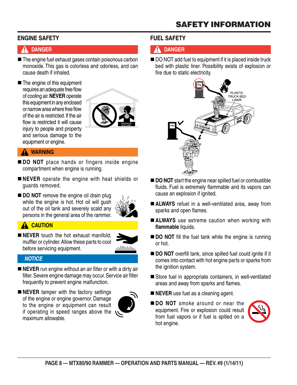 Safety information | Multiquip Mikasa Series Tamping Rammer MTX80 User Manual | Page 8 / 66