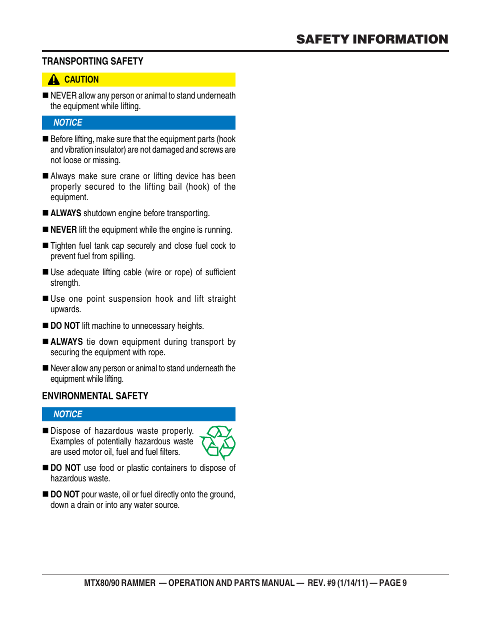 Safety information | Multiquip Mikasa Series Tamping Rammer MTX80 User Manual | Page 9 / 66