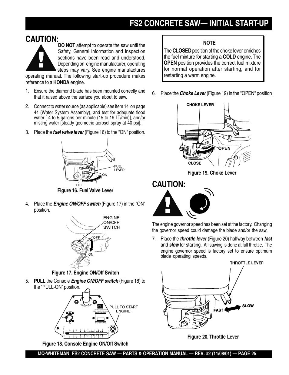 Caution: d, Fs2 concrete saw— initial start-up, Caution | Multiquip CONCRETE SAW FS2 User Manual | Page 25 / 58