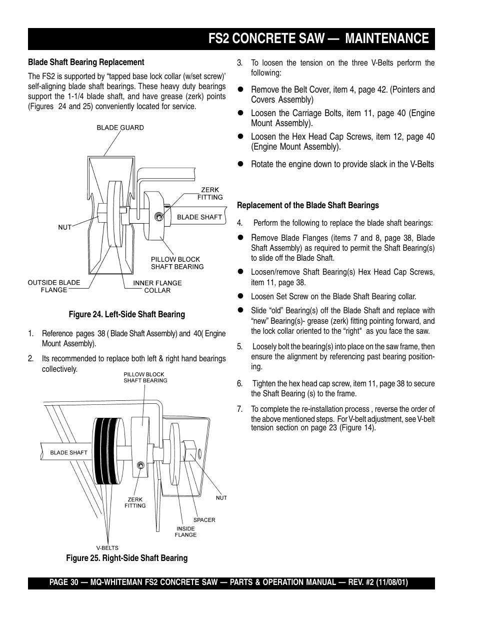 Fs2 concrete saw — maintenance | Multiquip CONCRETE SAW FS2 User Manual | Page 30 / 58