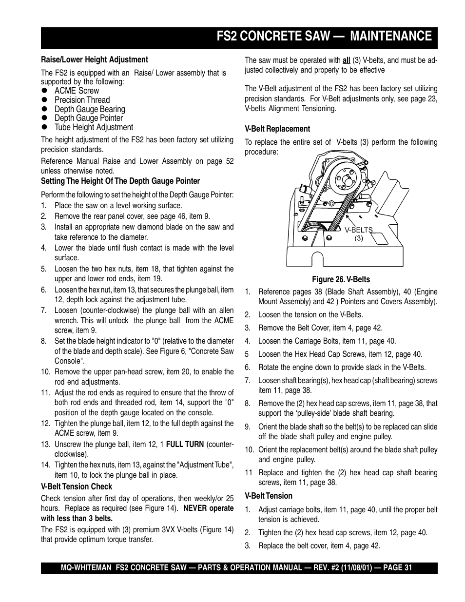 Fs2 concrete saw — maintenance | Multiquip CONCRETE SAW FS2 User Manual | Page 31 / 58