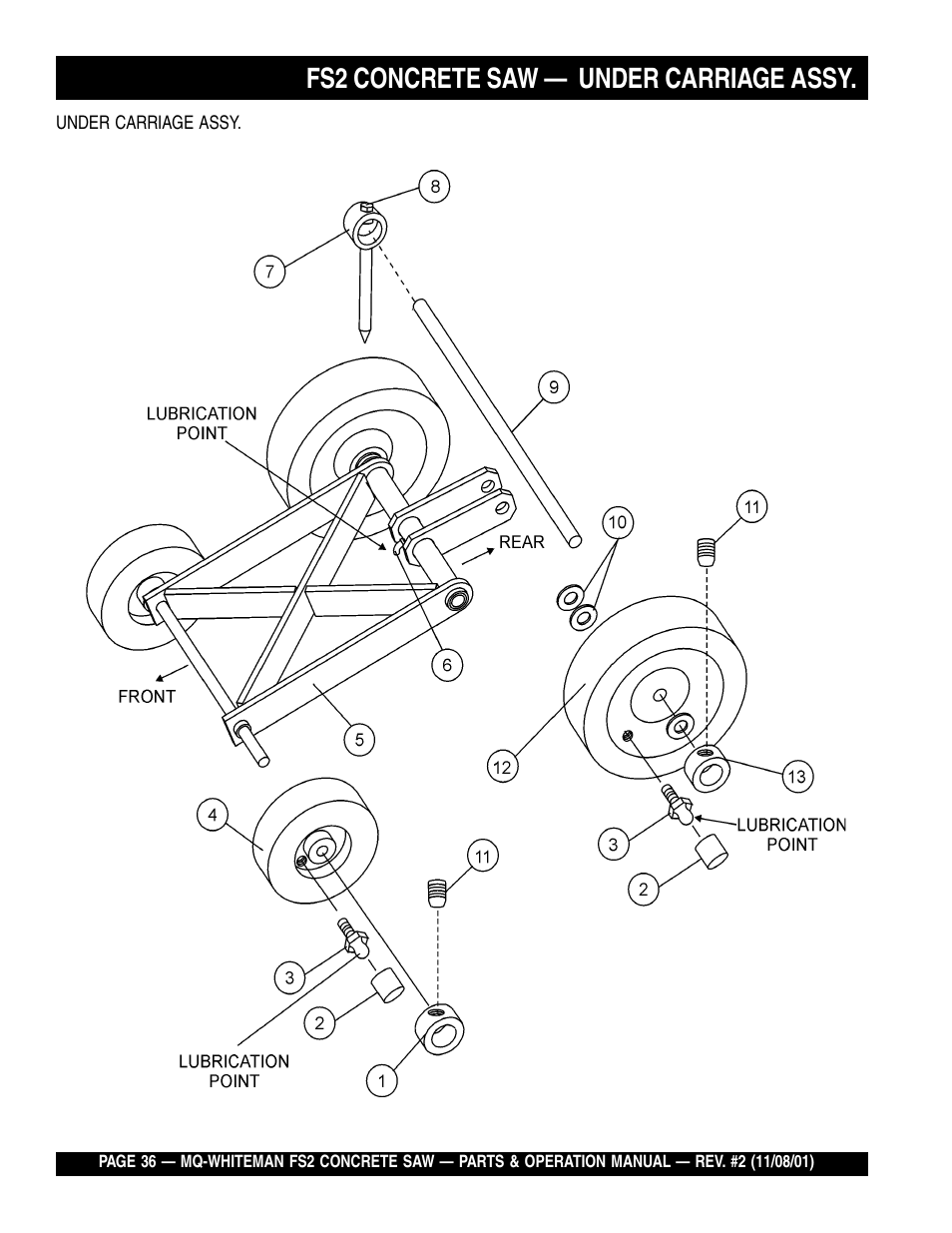 Fs2 concrete saw — under carriage assy | Multiquip CONCRETE SAW FS2 User Manual | Page 36 / 58