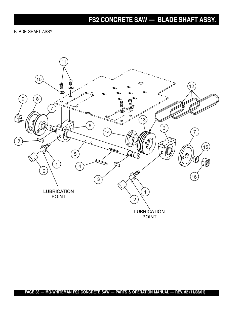 Fs2 concrete saw — blade shaft assy | Multiquip CONCRETE SAW FS2 User Manual | Page 38 / 58
