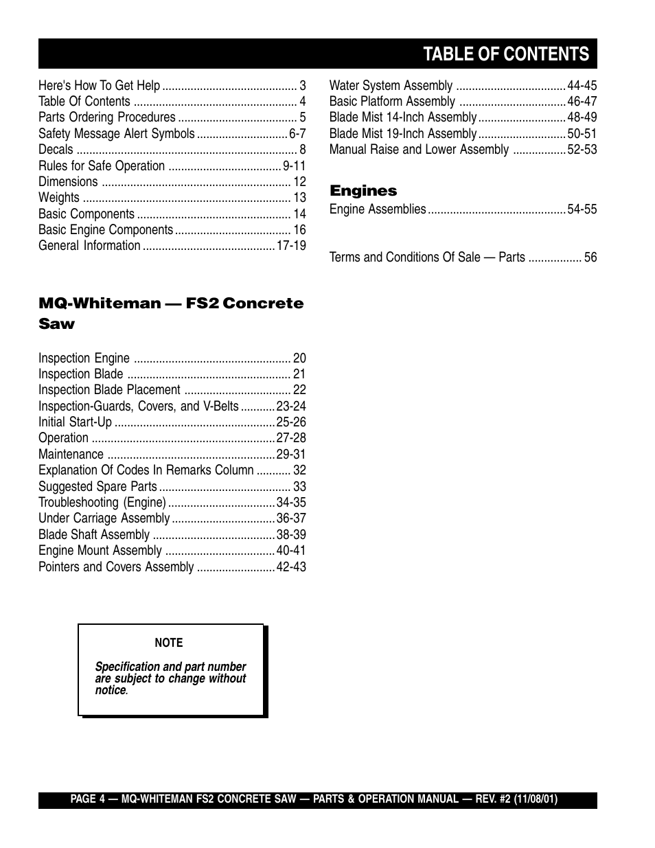 Multiquip CONCRETE SAW FS2 User Manual | Page 4 / 58