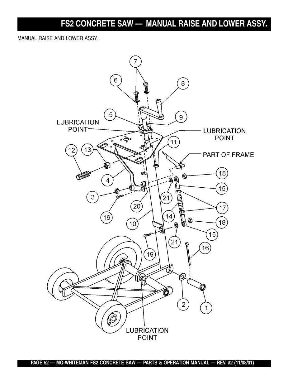 Fs2 concrete saw — manual raise and lower assy | Multiquip CONCRETE SAW FS2 User Manual | Page 52 / 58