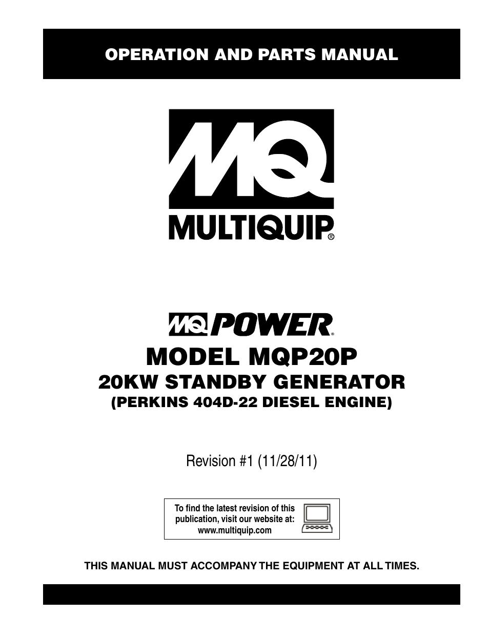 Multiquip 20 KW Standby Generator MQP20P User Manual | 80 pages