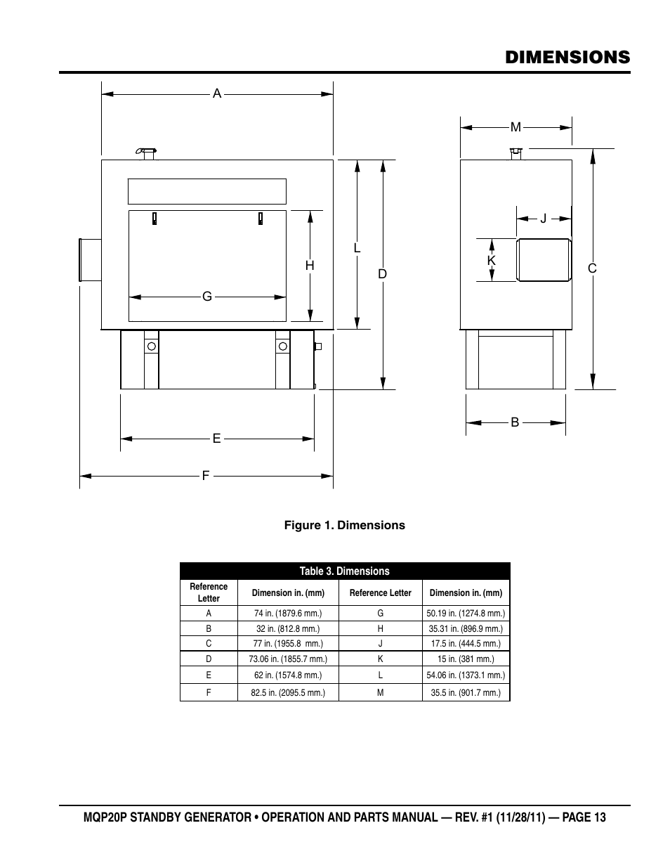 Dimensions | Multiquip 20 KW Standby Generator MQP20P User Manual | Page 13 / 80