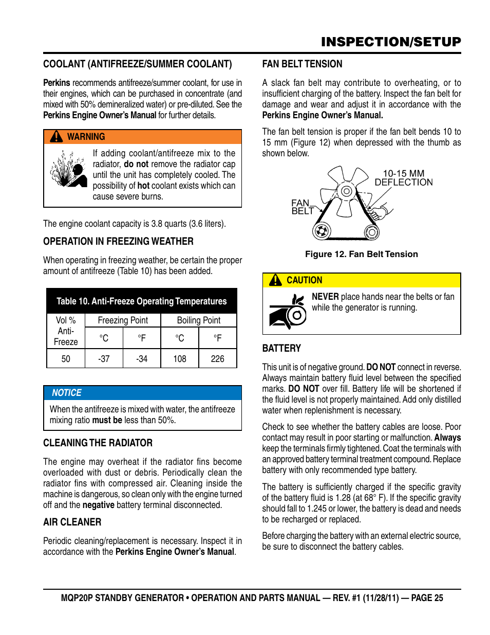 Inspection/setup | Multiquip 20 KW Standby Generator MQP20P User Manual | Page 25 / 80