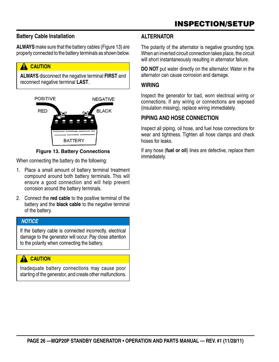 Inspection/setup | Multiquip 20 KW Standby Generator MQP20P User Manual | Page 26 / 80