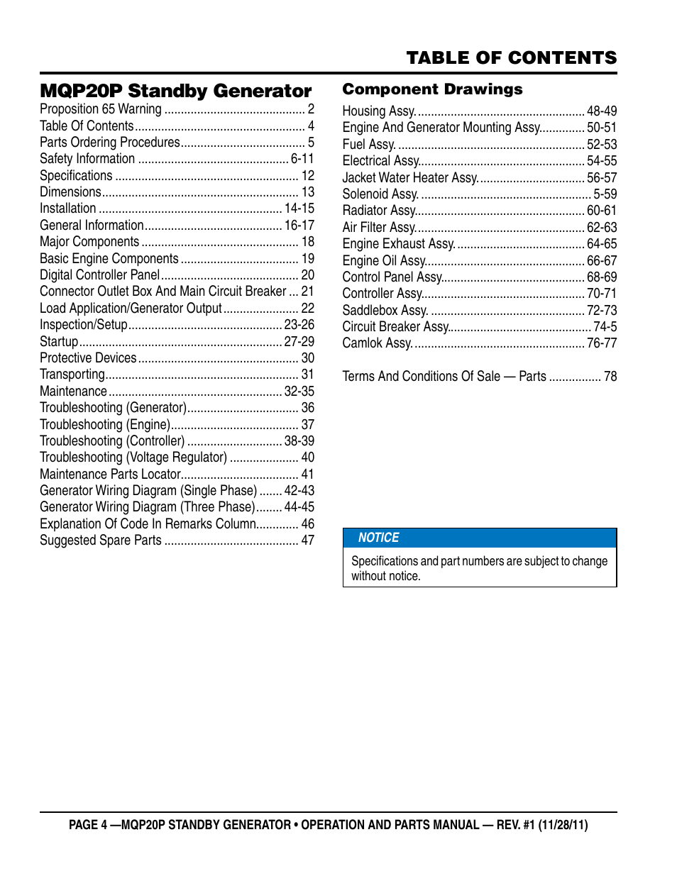 Multiquip 20 KW Standby Generator MQP20P User Manual | Page 4 / 80