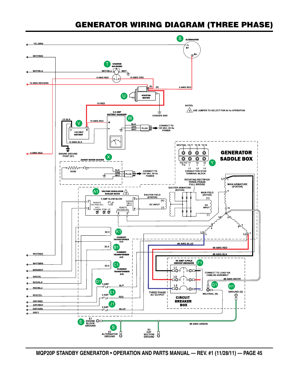 Generator wiring diagram (three phase) | Multiquip 20 KW Standby Generator MQP20P User Manual | Page 45 / 80