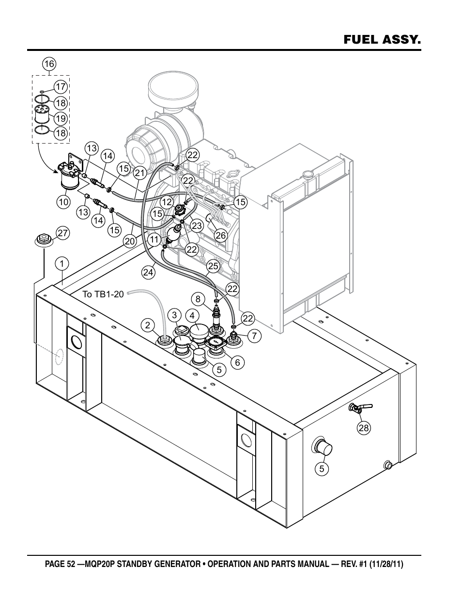 Fuel assy | Multiquip 20 KW Standby Generator MQP20P User Manual | Page 52 / 80