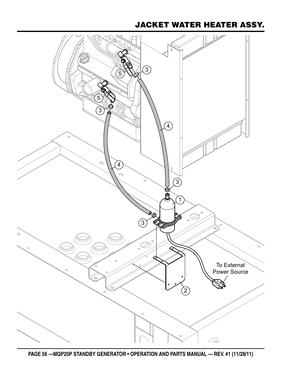 Jacket water heater assy | Multiquip 20 KW Standby Generator MQP20P User Manual | Page 56 / 80
