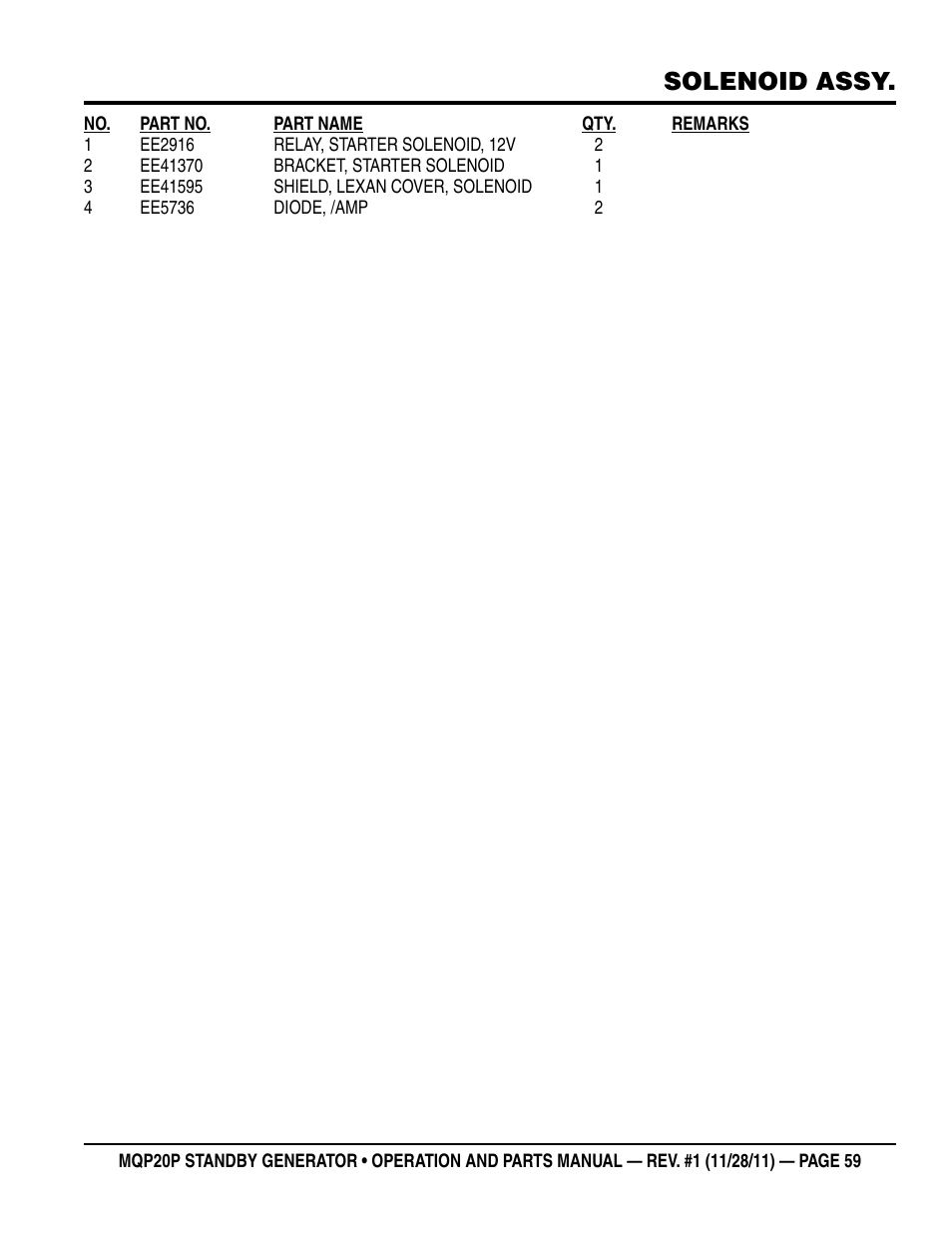 Solenoid assy | Multiquip 20 KW Standby Generator MQP20P User Manual | Page 59 / 80