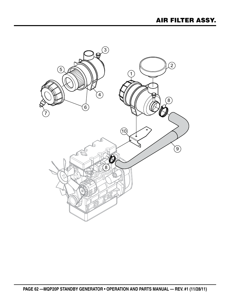 Air filter assy | Multiquip 20 KW Standby Generator MQP20P User Manual | Page 62 / 80