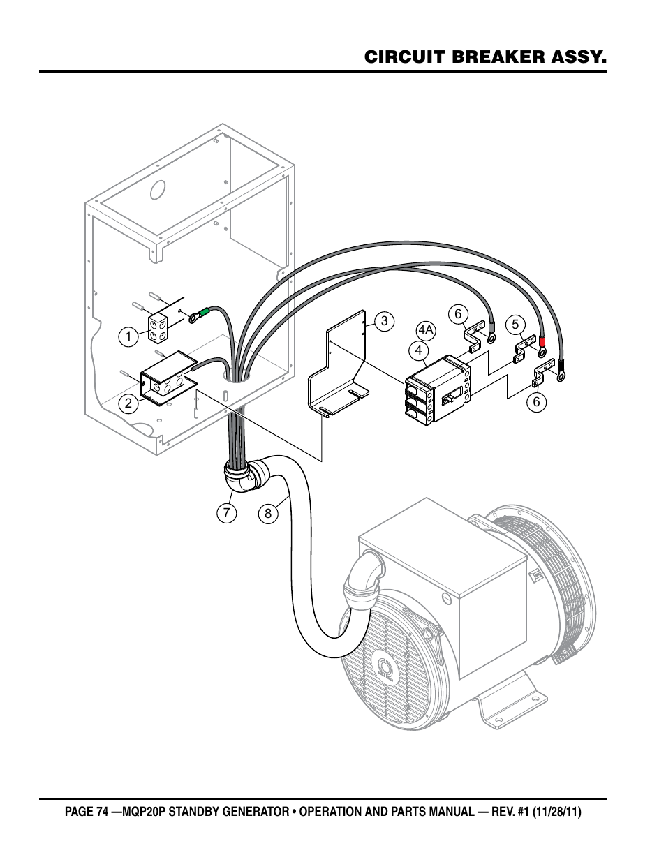 Circuit breaker assy | Multiquip 20 KW Standby Generator MQP20P User Manual | Page 74 / 80