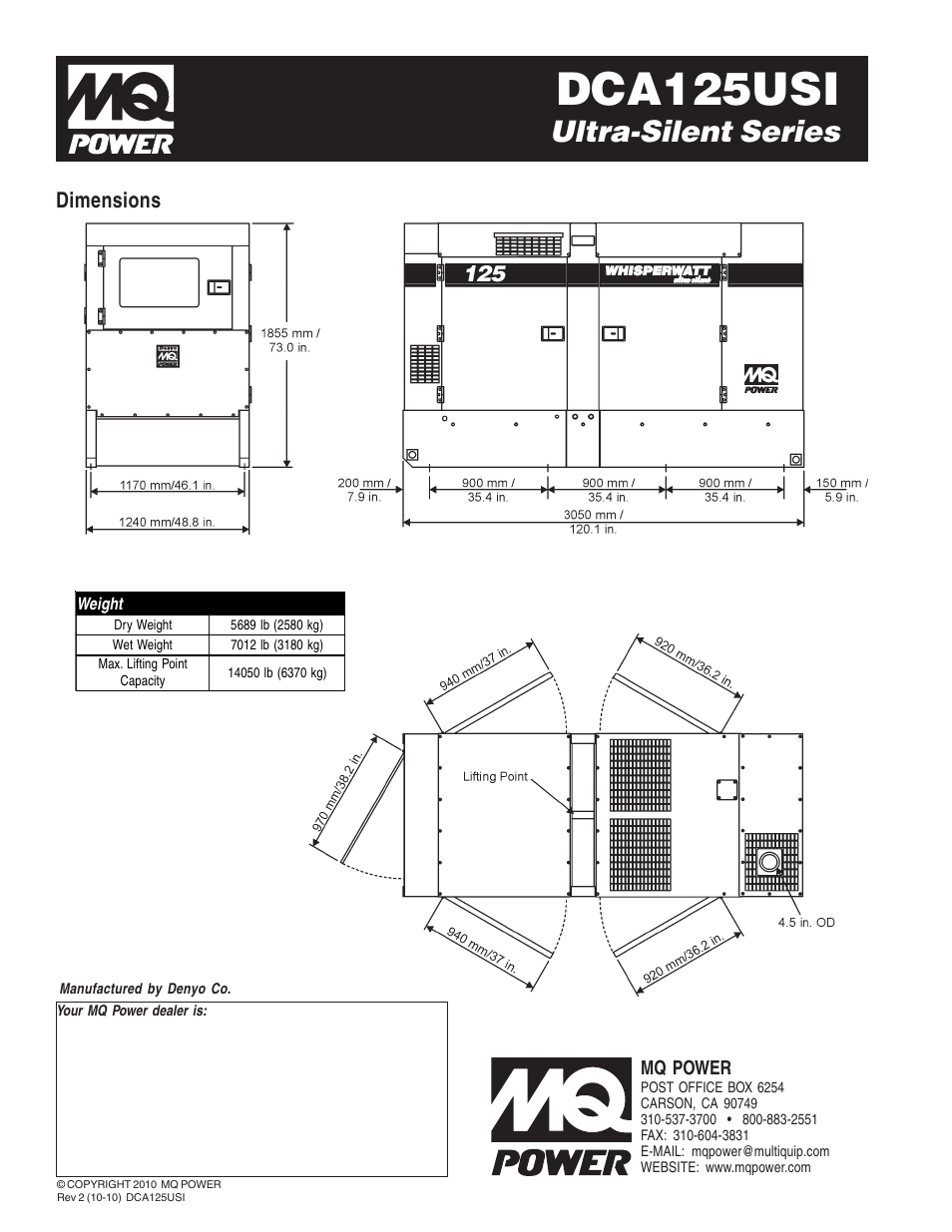 Dca125usi, Ultra-silent series, Dimensions | Multiquip Ultra-Silent Series WhisperWattTM DCA125USI User Manual | Page 4 / 4