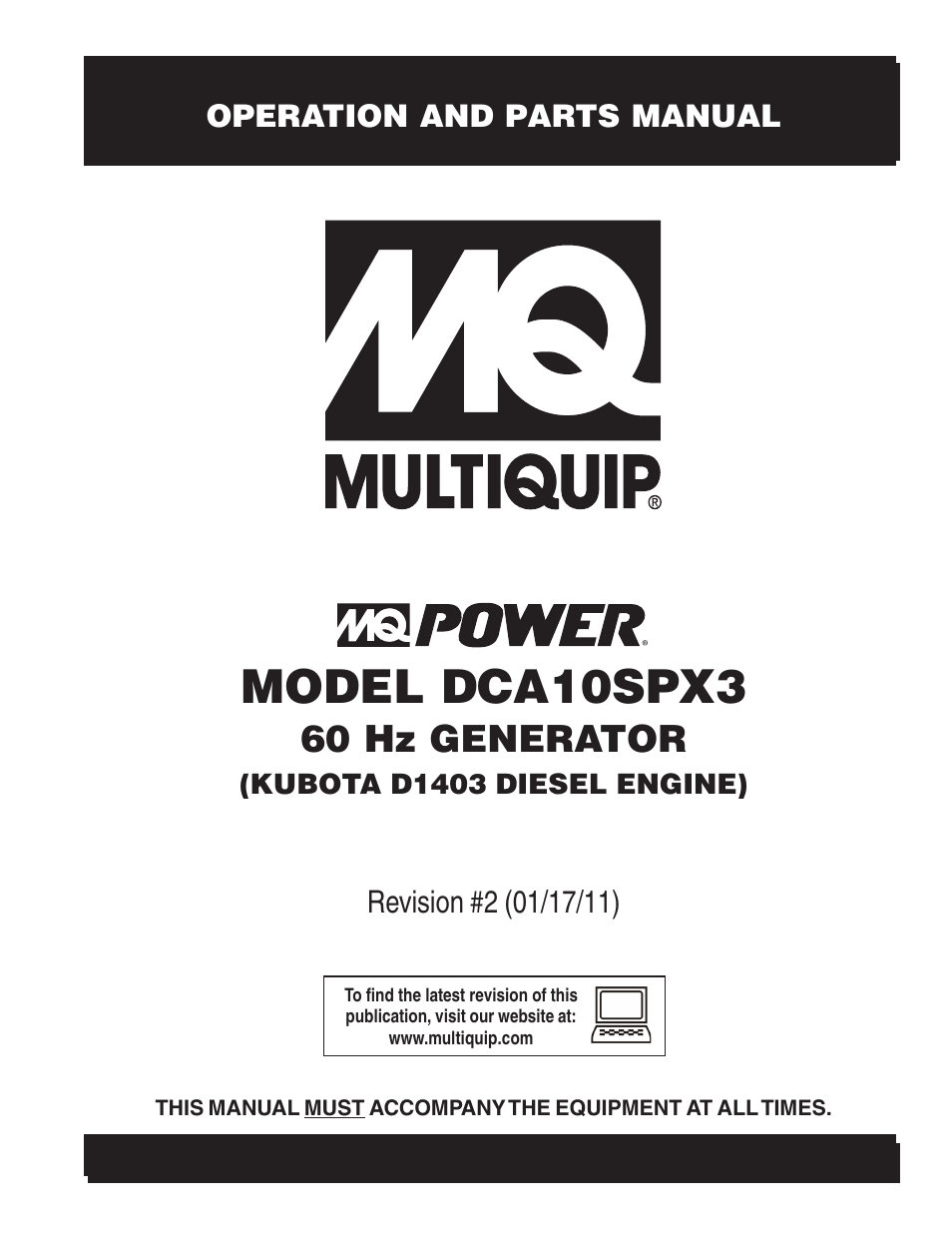 Multiquip MQ Multiquip MQPower 60Hz Generator DCA10SPX3 User Manual | 126 pages