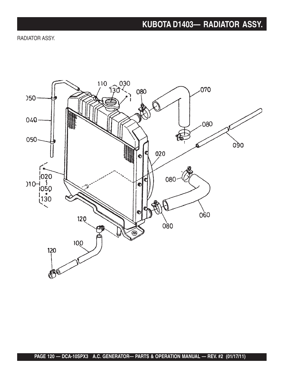 Kubota d1403— radiator assy | Multiquip MQ Multiquip MQPower 60Hz Generator DCA10SPX3 User Manual | Page 120 / 126