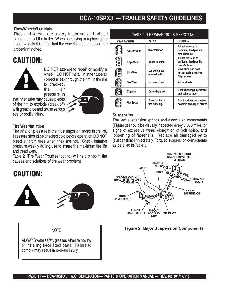 Caution, Dca-10spx3 — trailer safety guidelines | Multiquip MQ Multiquip MQPower 60Hz Generator DCA10SPX3 User Manual | Page 14 / 126