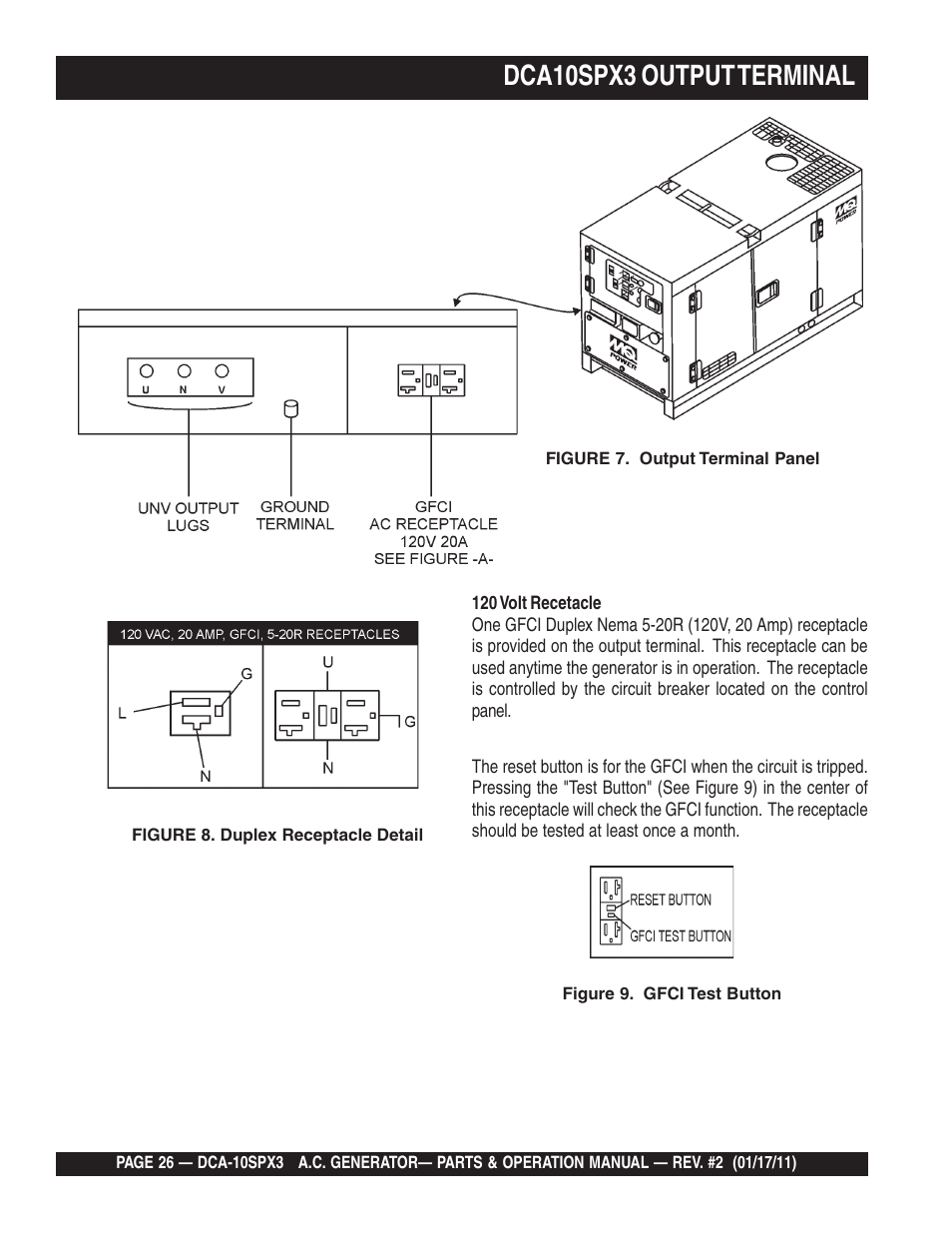 Dca10spx3 output terminal | Multiquip MQ Multiquip MQPower 60Hz Generator DCA10SPX3 User Manual | Page 26 / 126