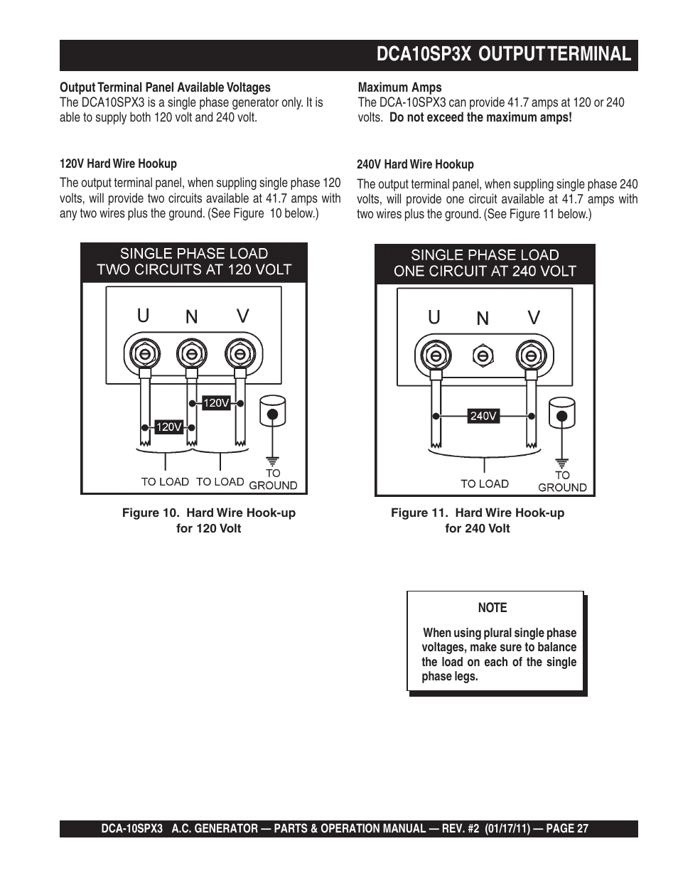 Dca10sp3x output terminal | Multiquip MQ Multiquip MQPower 60Hz Generator DCA10SPX3 User Manual | Page 27 / 126