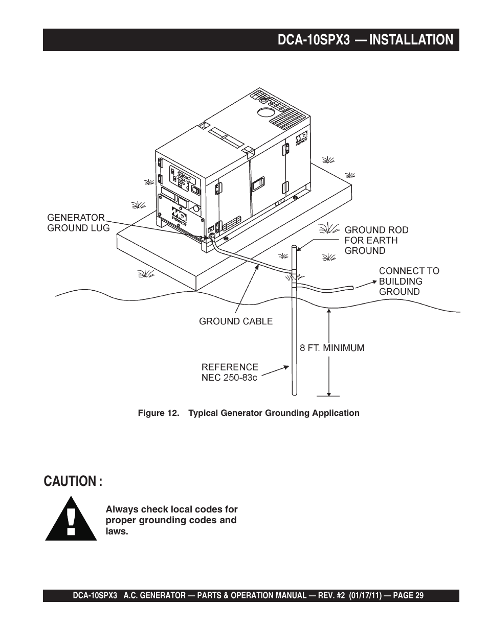Dca-10spx3 — installation, Caution | Multiquip MQ Multiquip MQPower 60Hz Generator DCA10SPX3 User Manual | Page 29 / 126