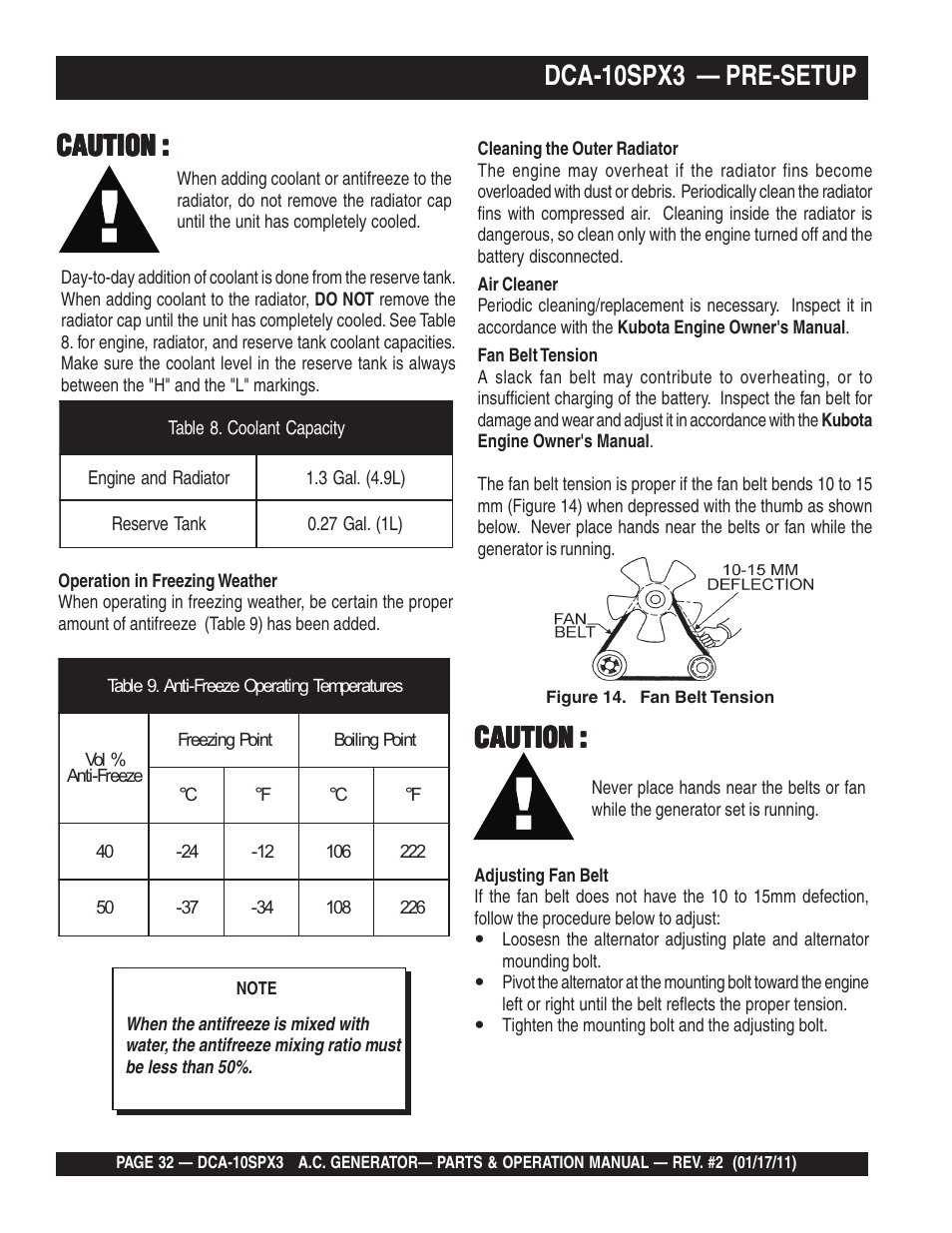 Dca-10spx3 — pre-setup, Caution | Multiquip MQ Multiquip MQPower 60Hz Generator DCA10SPX3 User Manual | Page 32 / 126
