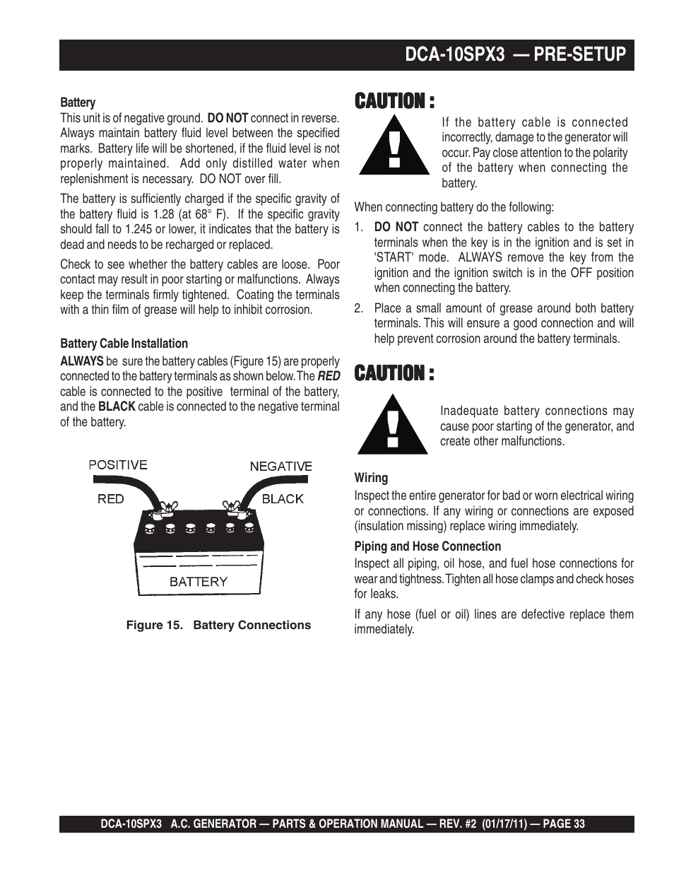 Dca-10spx3 — pre-setup, Caution | Multiquip MQ Multiquip MQPower 60Hz Generator DCA10SPX3 User Manual | Page 33 / 126