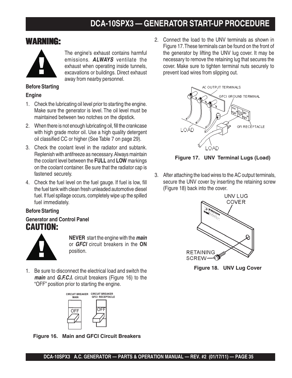 Caution | Multiquip MQ Multiquip MQPower 60Hz Generator DCA10SPX3 User Manual | Page 35 / 126