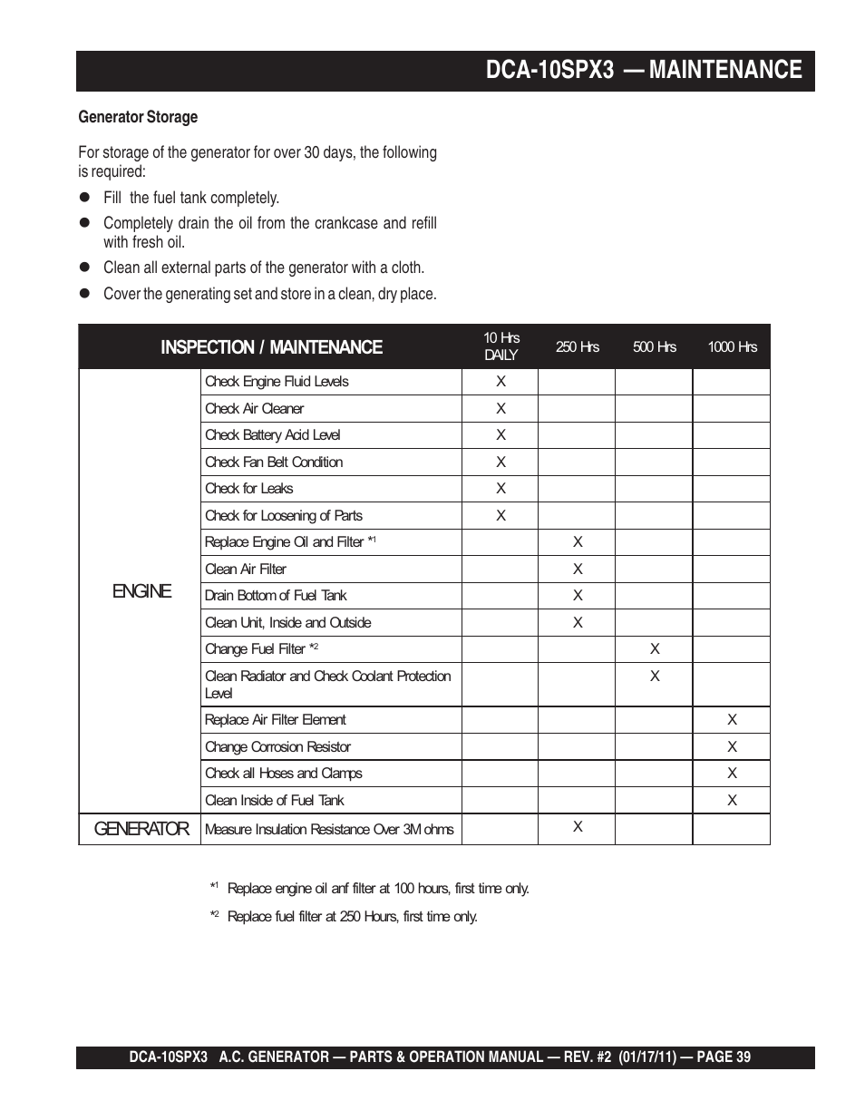 Dca-10spx3 — maintenance | Multiquip MQ Multiquip MQPower 60Hz Generator DCA10SPX3 User Manual | Page 39 / 126