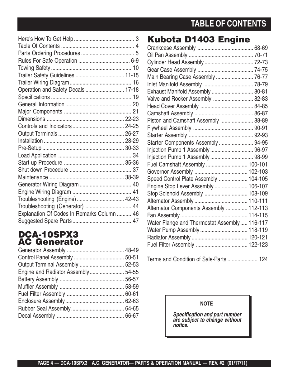 Multiquip MQ Multiquip MQPower 60Hz Generator DCA10SPX3 User Manual | Page 4 / 126