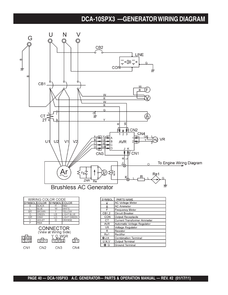 Dca-10spx3 —generator wiring diagram | Multiquip MQ Multiquip MQPower 60Hz Generator DCA10SPX3 User Manual | Page 40 / 126