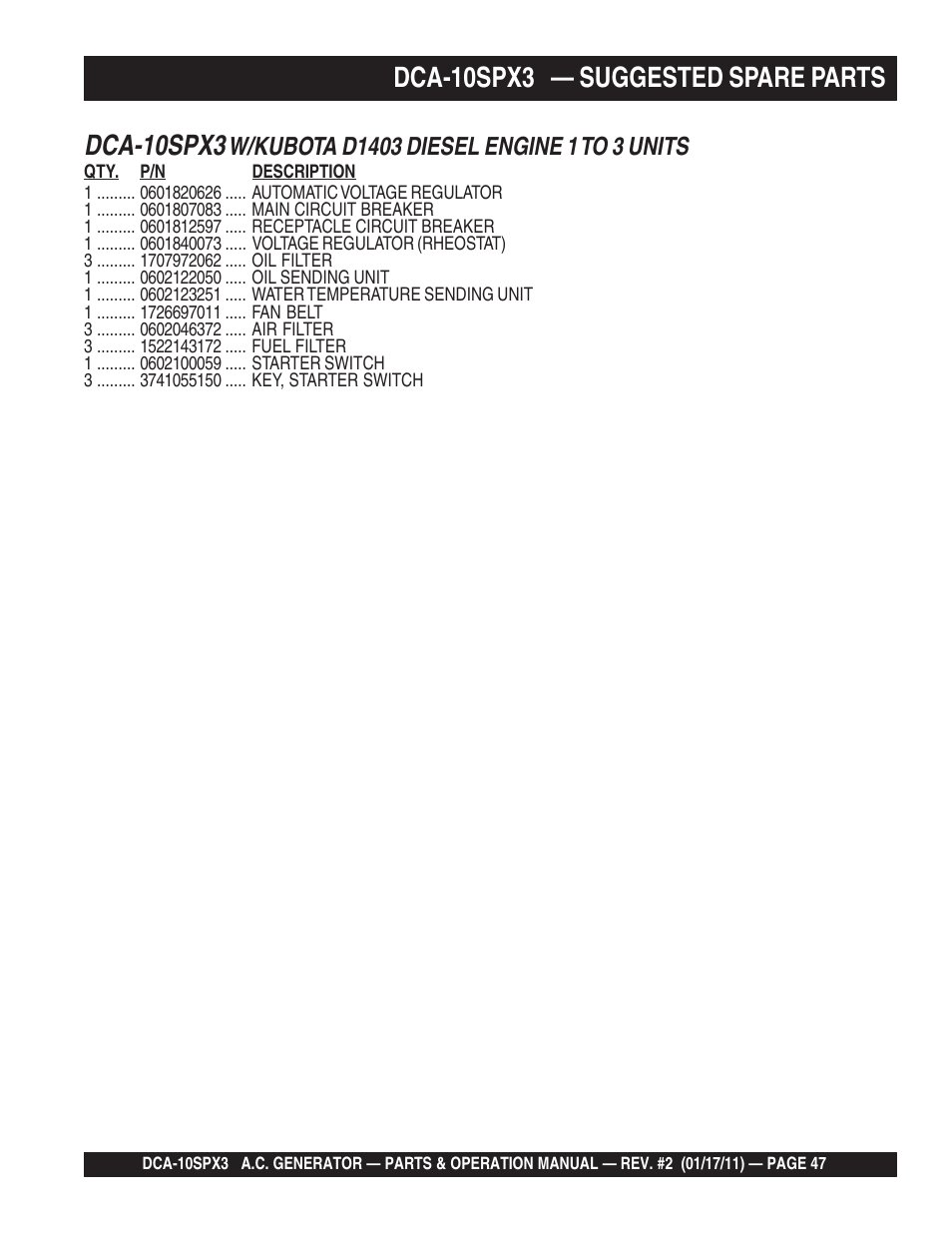 Multiquip MQ Multiquip MQPower 60Hz Generator DCA10SPX3 User Manual | Page 47 / 126