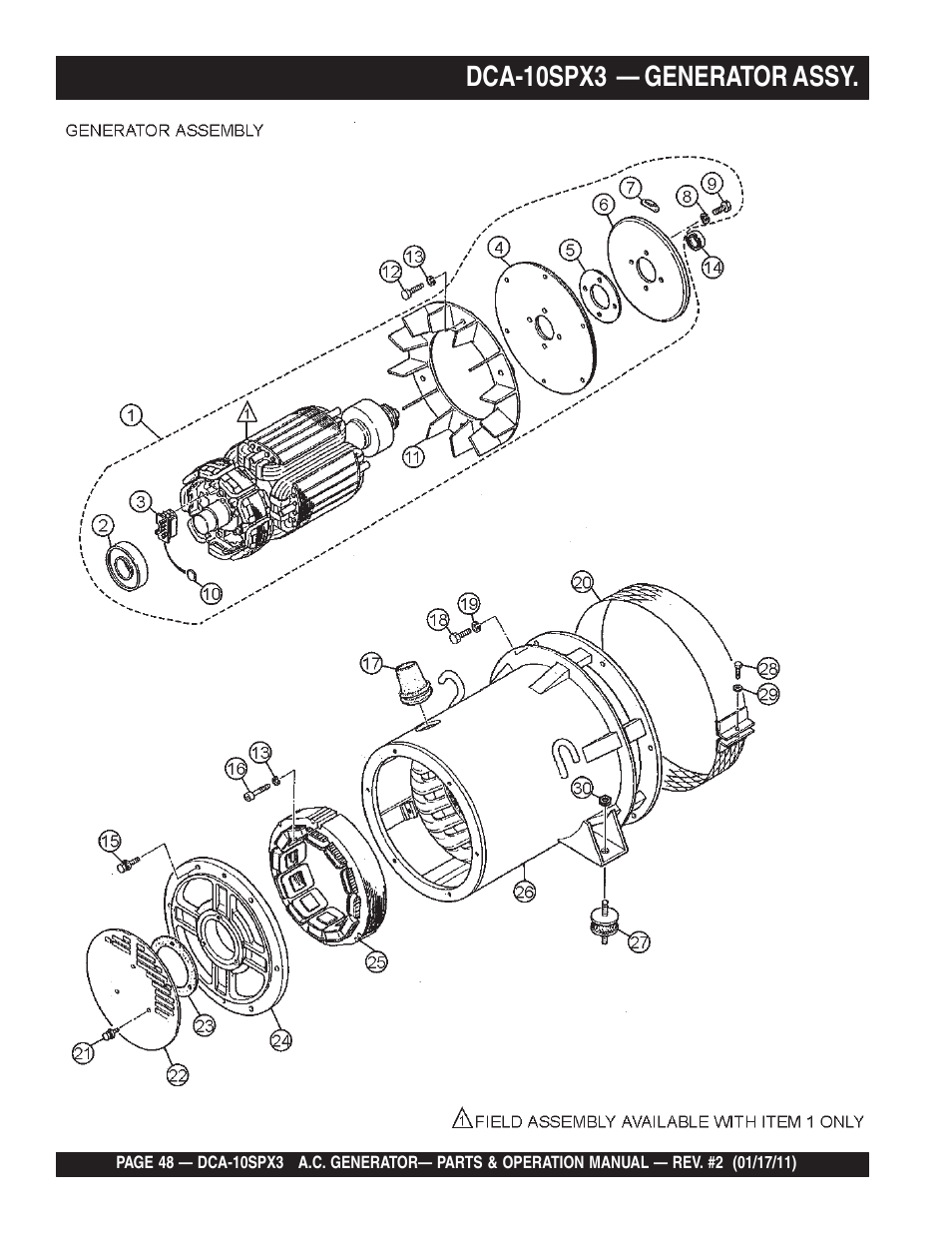 Dca-10spx3 — generator assy | Multiquip MQ Multiquip MQPower 60Hz Generator DCA10SPX3 User Manual | Page 48 / 126