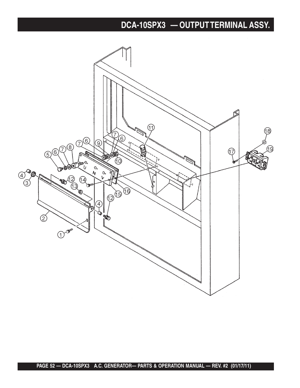 Dca-10spx3 — output terminal assy | Multiquip MQ Multiquip MQPower 60Hz Generator DCA10SPX3 User Manual | Page 52 / 126