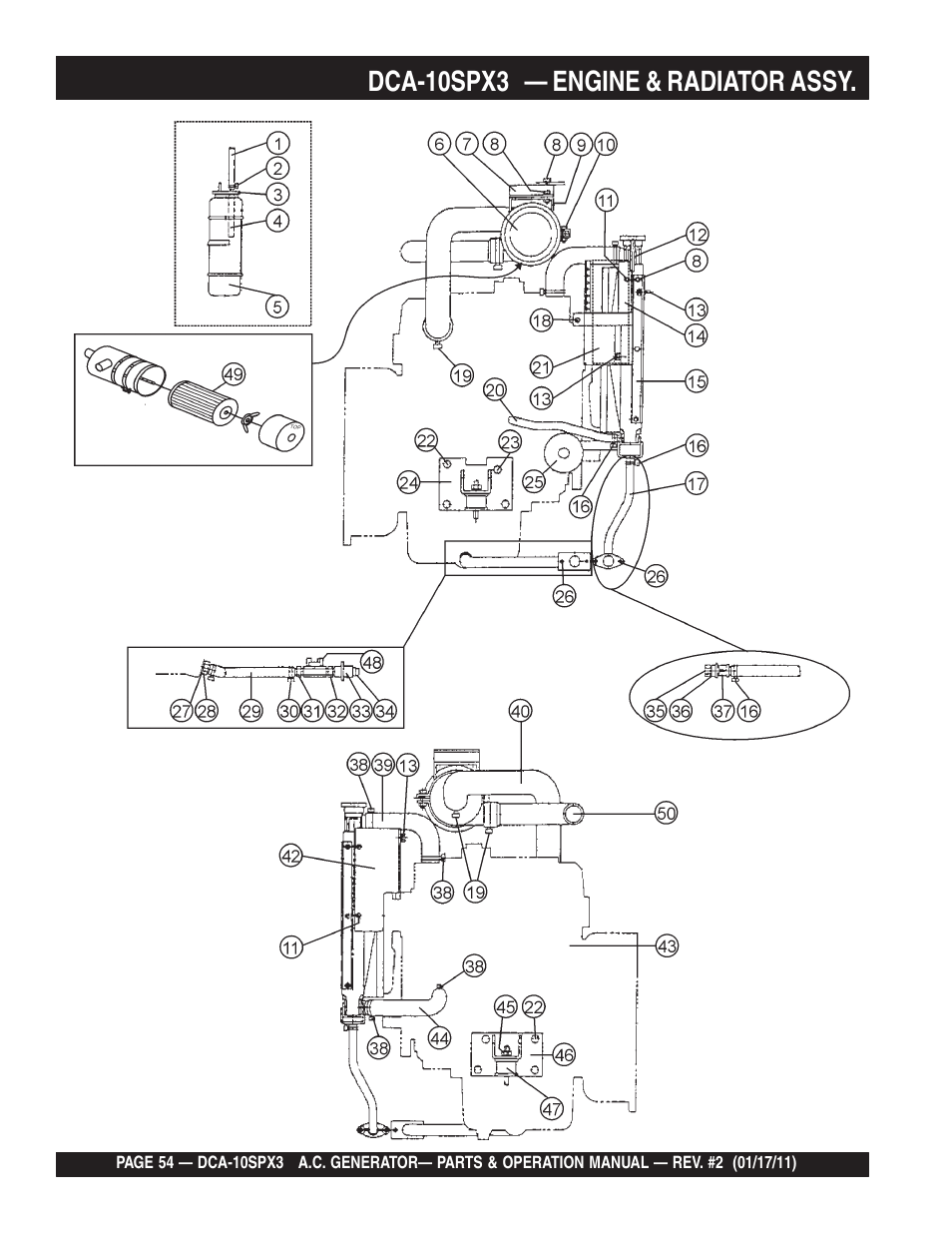 Dca-10spx3 — engine & radiator assy | Multiquip MQ Multiquip MQPower 60Hz Generator DCA10SPX3 User Manual | Page 54 / 126