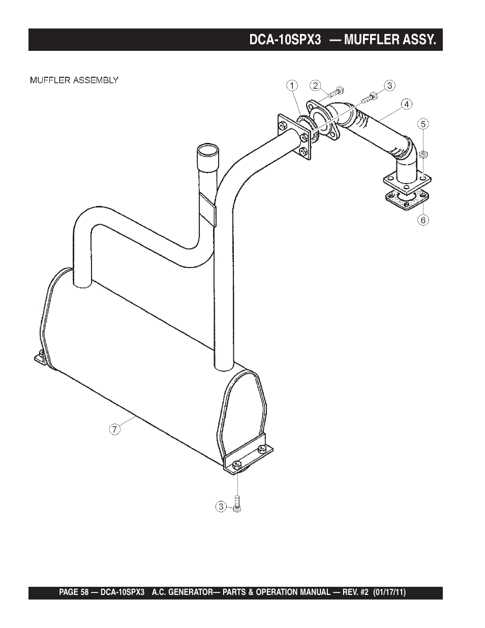 Dca-10spx3 — muffler assy | Multiquip MQ Multiquip MQPower 60Hz Generator DCA10SPX3 User Manual | Page 58 / 126