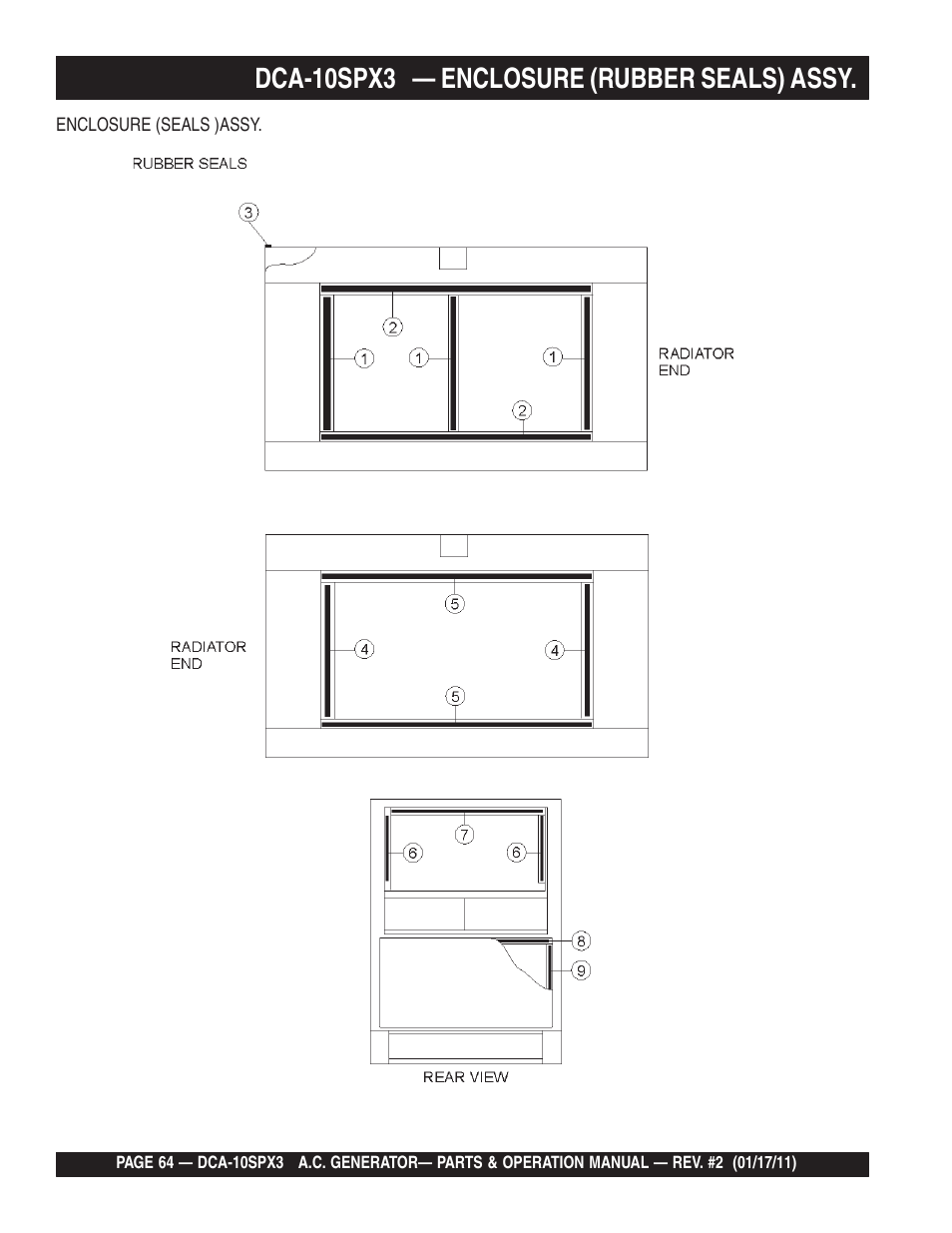 Dca-10spx3 — enclosure (rubber seals) assy | Multiquip MQ Multiquip MQPower 60Hz Generator DCA10SPX3 User Manual | Page 64 / 126