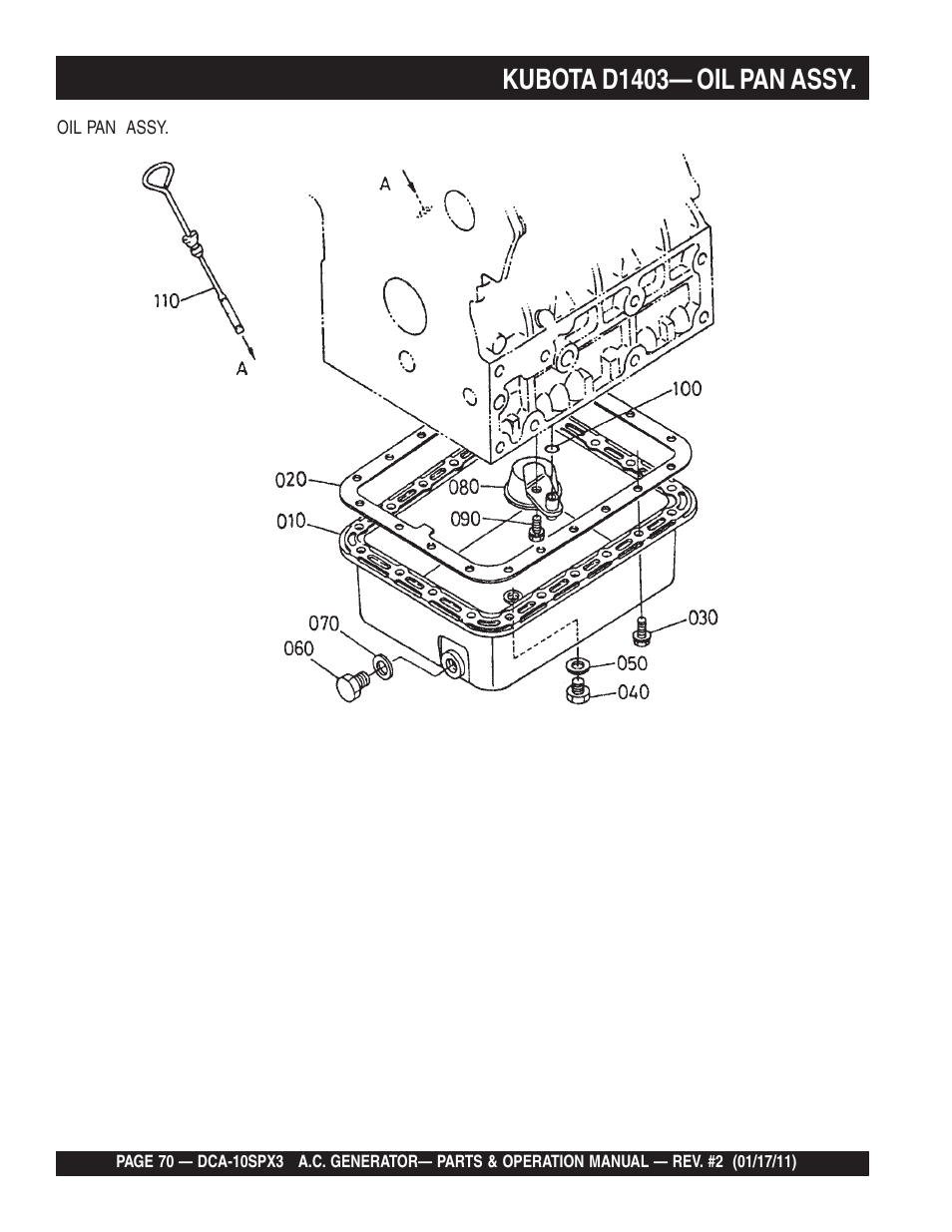 Kubota d1403— oil pan assy | Multiquip MQ Multiquip MQPower 60Hz Generator DCA10SPX3 User Manual | Page 70 / 126