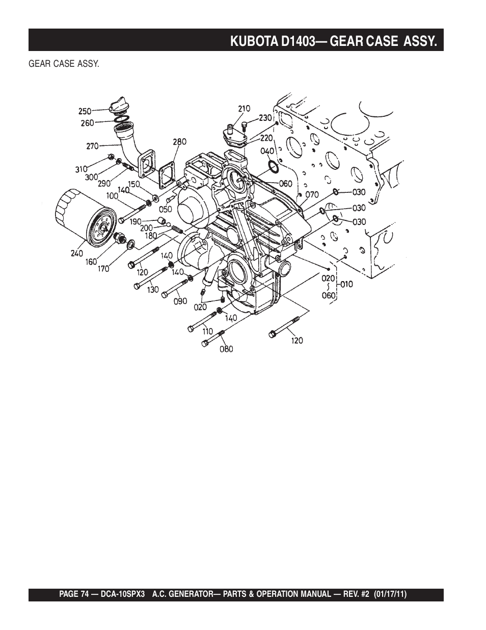 Kubota d1403— gear case assy | Multiquip MQ Multiquip MQPower 60Hz Generator DCA10SPX3 User Manual | Page 74 / 126