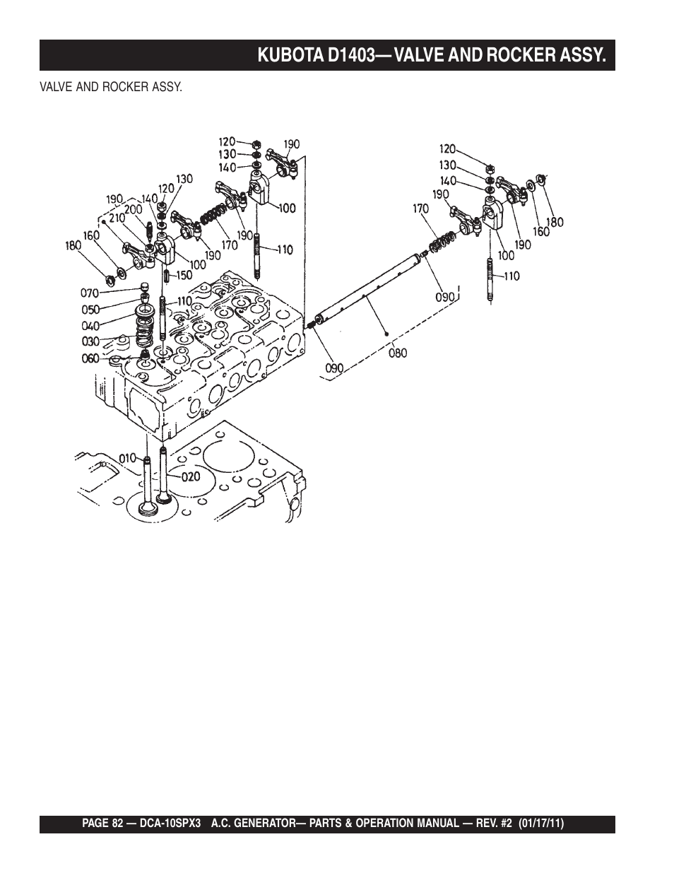 Kubota d1403— valve and rocker assy | Multiquip MQ Multiquip MQPower 60Hz Generator DCA10SPX3 User Manual | Page 82 / 126