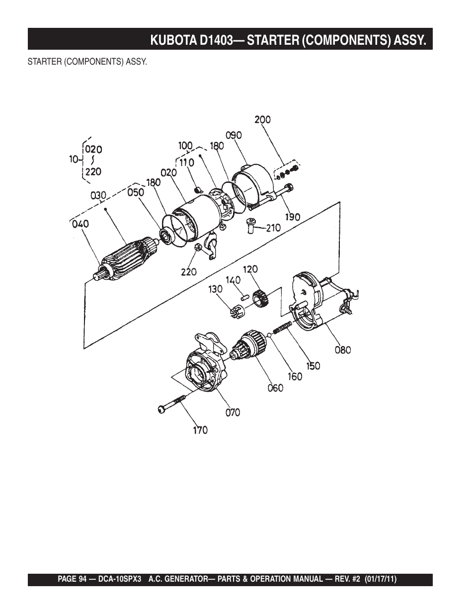 Kubota d1403— starter (components) assy | Multiquip MQ Multiquip MQPower 60Hz Generator DCA10SPX3 User Manual | Page 94 / 126