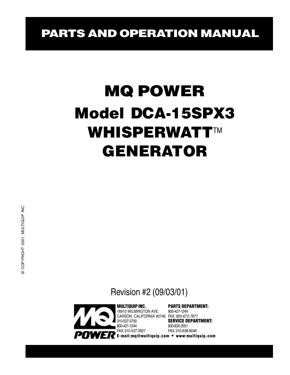 Multiquip WHISPERWATTTM GENERATOR DCA-15SPX3 User Manual | 132 pages