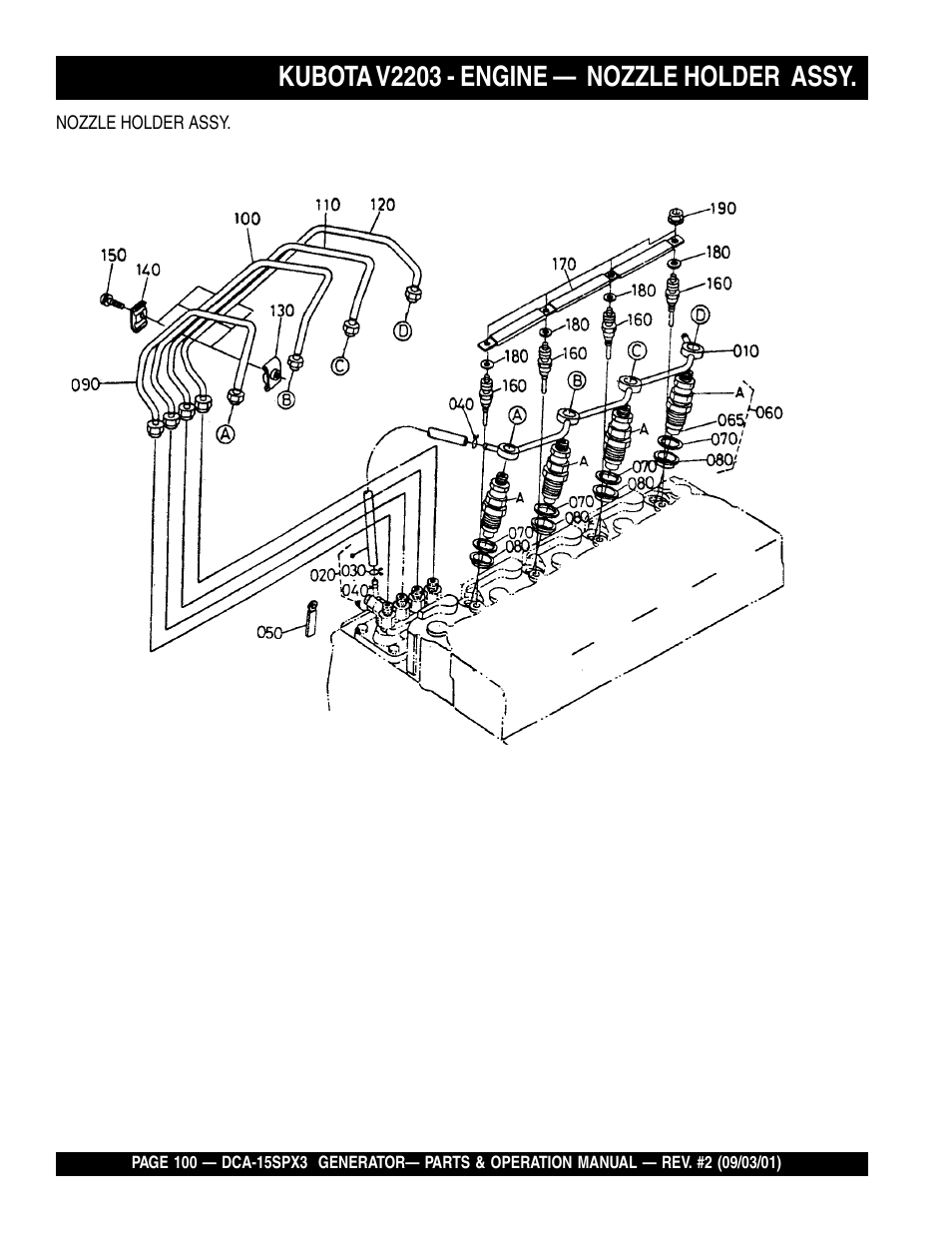 Kubota v2203 - engine — nozzle holder assy | Multiquip WHISPERWATTTM GENERATOR DCA-15SPX3 User Manual | Page 100 / 132