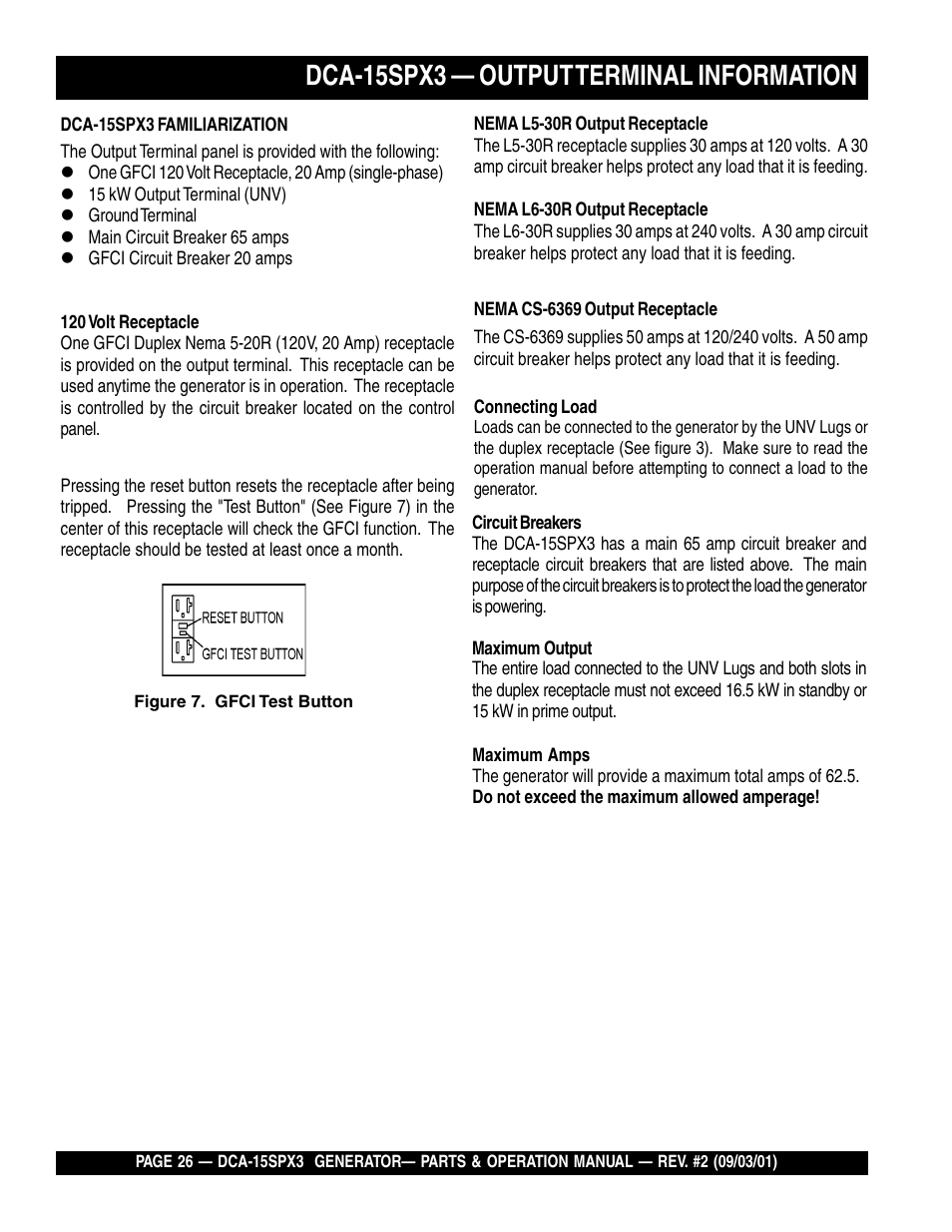 Dca-15spx3 — output terminal information | Multiquip WHISPERWATTTM GENERATOR DCA-15SPX3 User Manual | Page 26 / 132