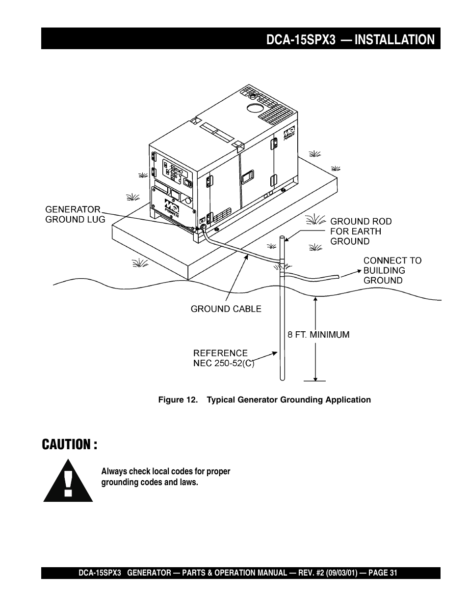 Dca-15spx3 — installation, Caution | Multiquip WHISPERWATTTM GENERATOR DCA-15SPX3 User Manual | Page 31 / 132